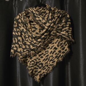 Leopard Print Fringed Scarf/shawl